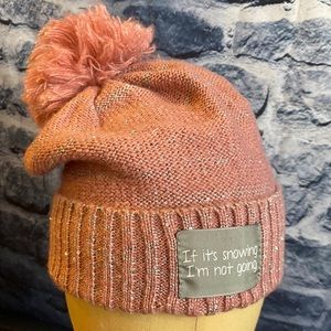 Slouchy Beanie Hat with Sparkle and “If it’s snowing I’m not Going” Tag